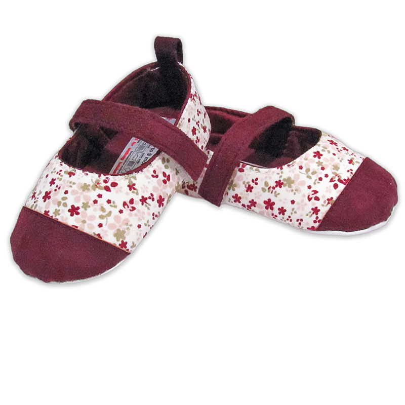 پاپوش کودک طرح گل چاپی رنگ زرشکی