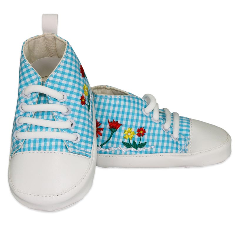 پاپوش کودک دخترانه طرح چهارخونه گلدار