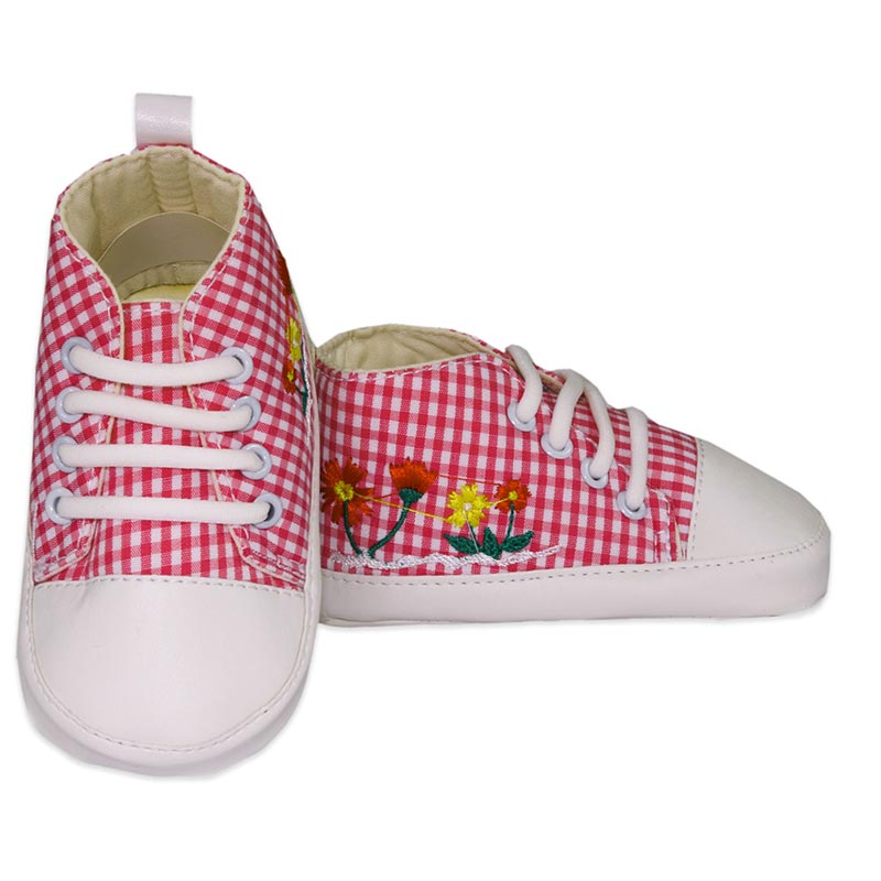 پاپوش کودک دخترانه طرح چهارخونه گلدار