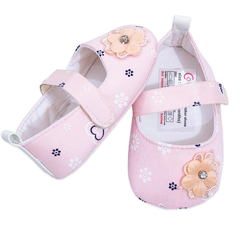 پاپوش کودک دخترانه طرح گل صورتی