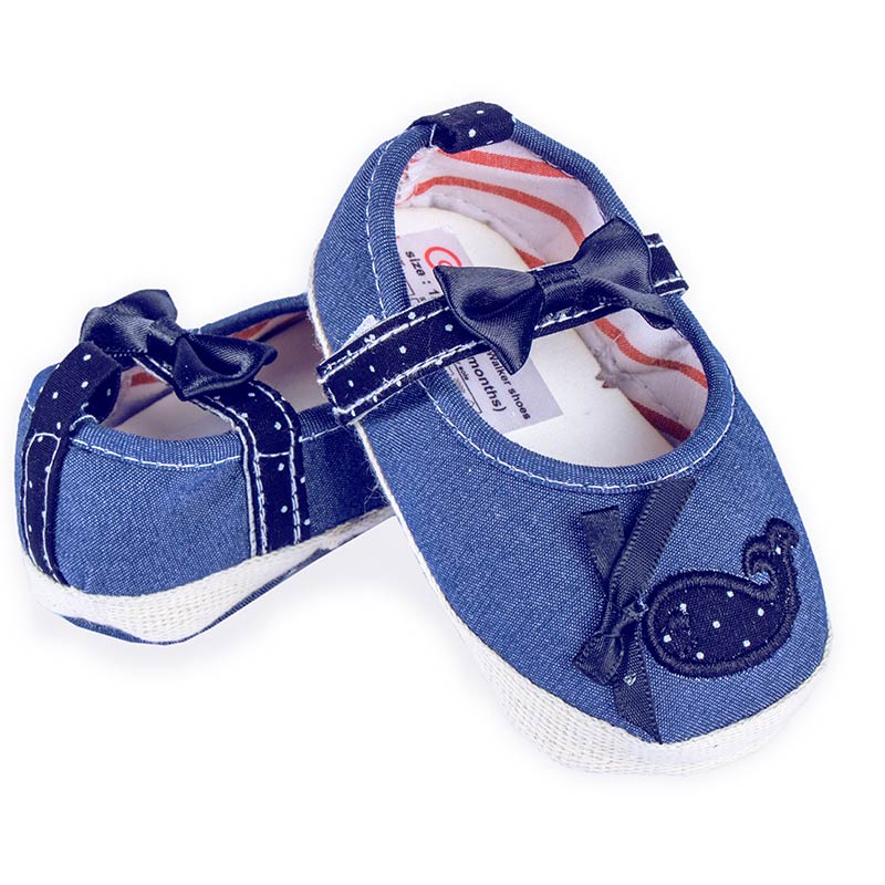 پاپوش کودک دخترانه طرح نهنگ رنگ سرمه ای