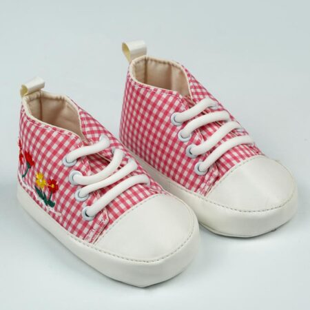 پاپوش کودک دخترانه طرح چهارخونه گلدار