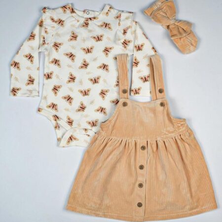 لباس سه تیکه سارافون و بادی دخترانه کد 6001